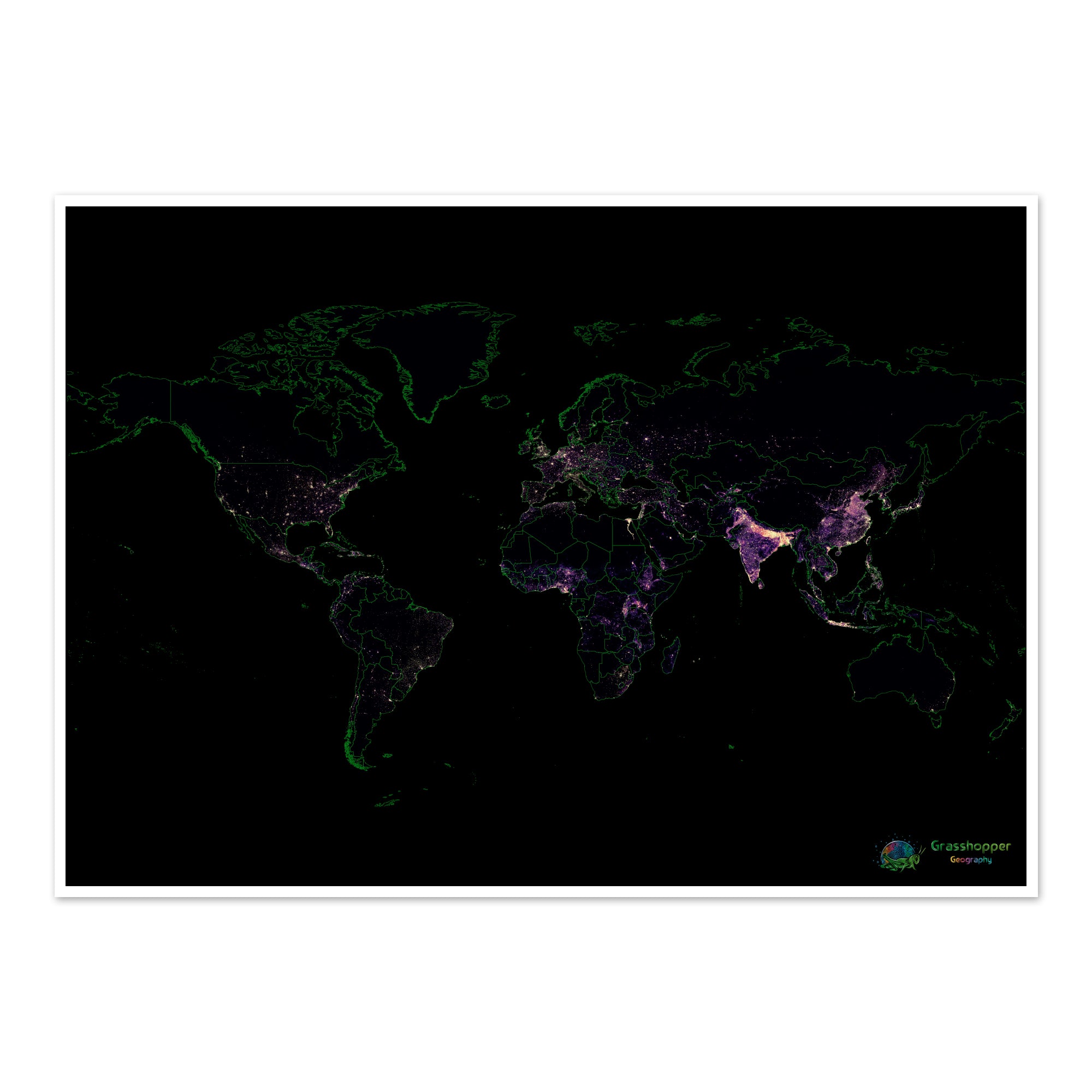 The World Population Density Heatmap Fine Art Print Grasshopper Geography 6261