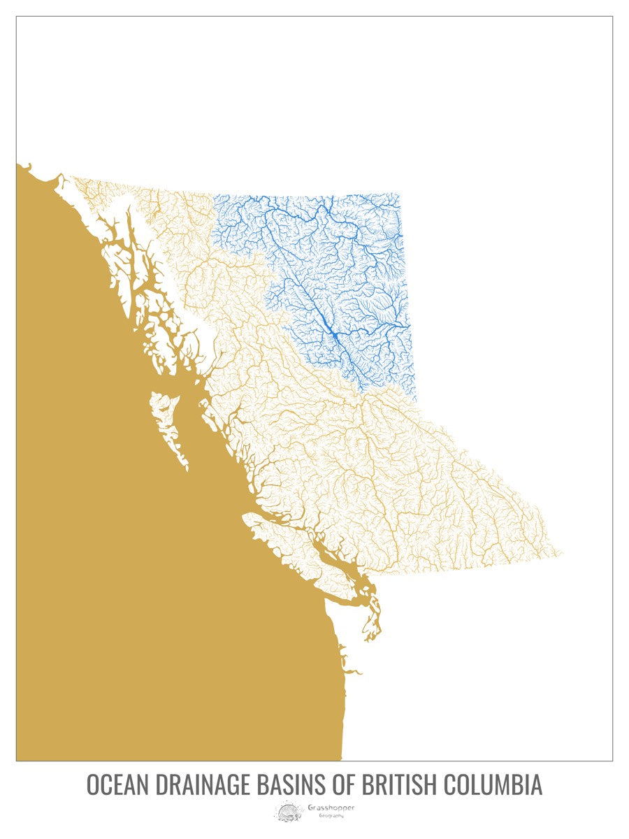 Ocean drainage basin map of British Columbia - white with polygons ...