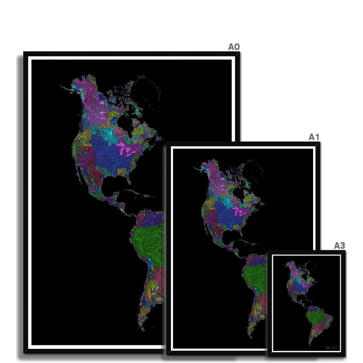 Impresión enmarcada personalizada del mapa de la cuenca hidrográfica de las Américas