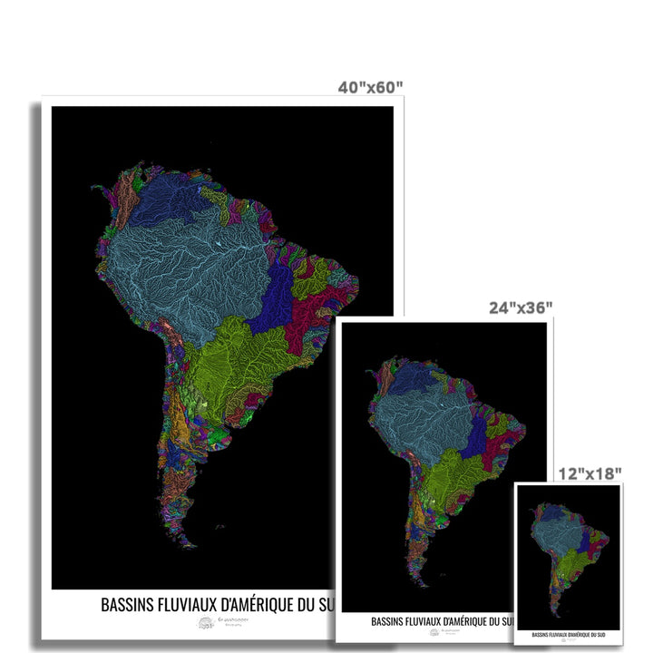 Carte personnalisée des bassins fluviaux de l'Amérique du Sud - Tirage d'art photographique en français