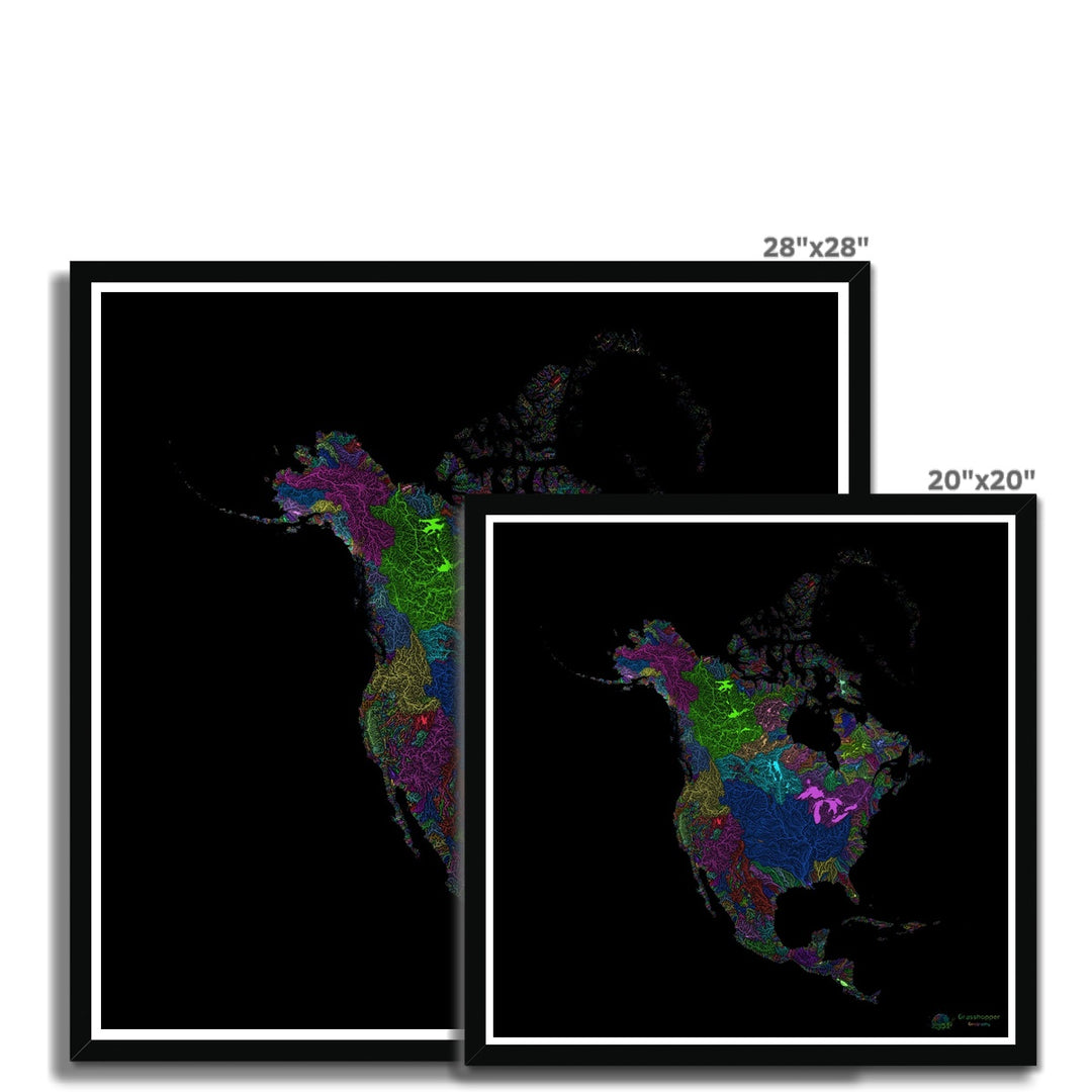 Mapa personalizado da bacia hidrográfica da América do Norte Impressão emoldurada