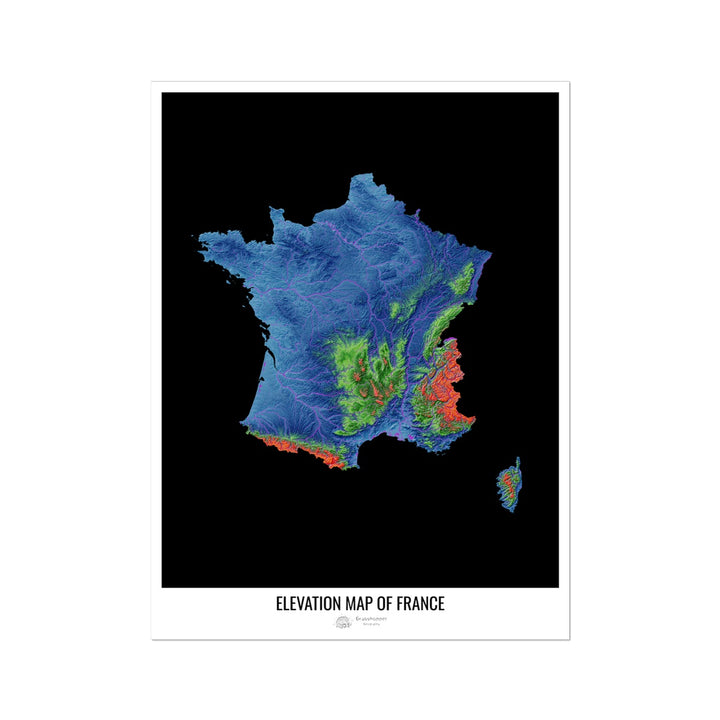 CUSTOM Elevation map of France Photo Art Print