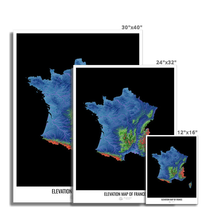 CUSTOM Elevation map of France Photo Art Print