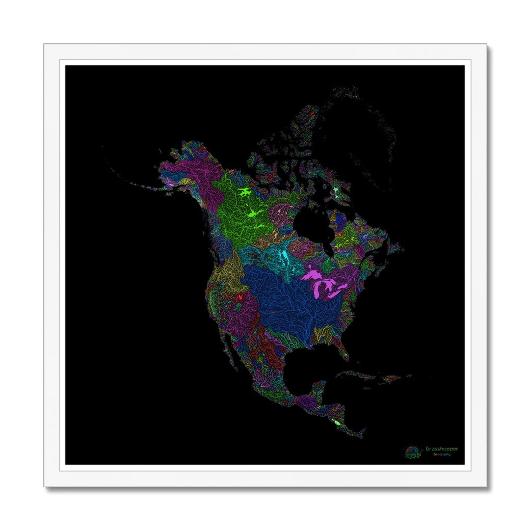 Mapa personalizado da bacia hidrográfica da América do Norte Impressão emoldurada