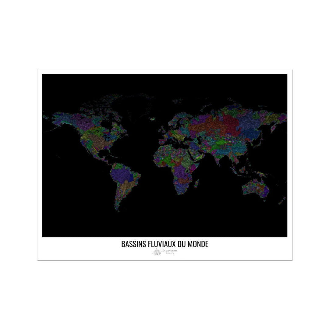 CUSTOM River basin map of the world - French Photo Art Print