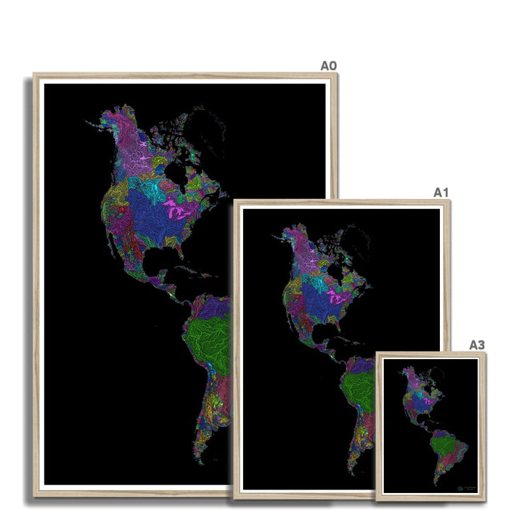 Impresión enmarcada personalizada del mapa de la cuenca hidrográfica de las Américas