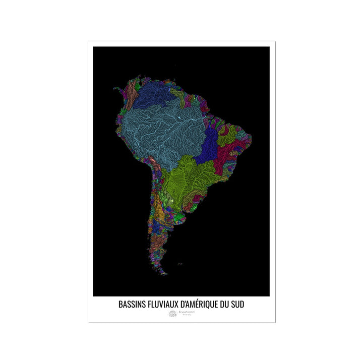 CUSTOM River basin map of South America - French Photo Art Print