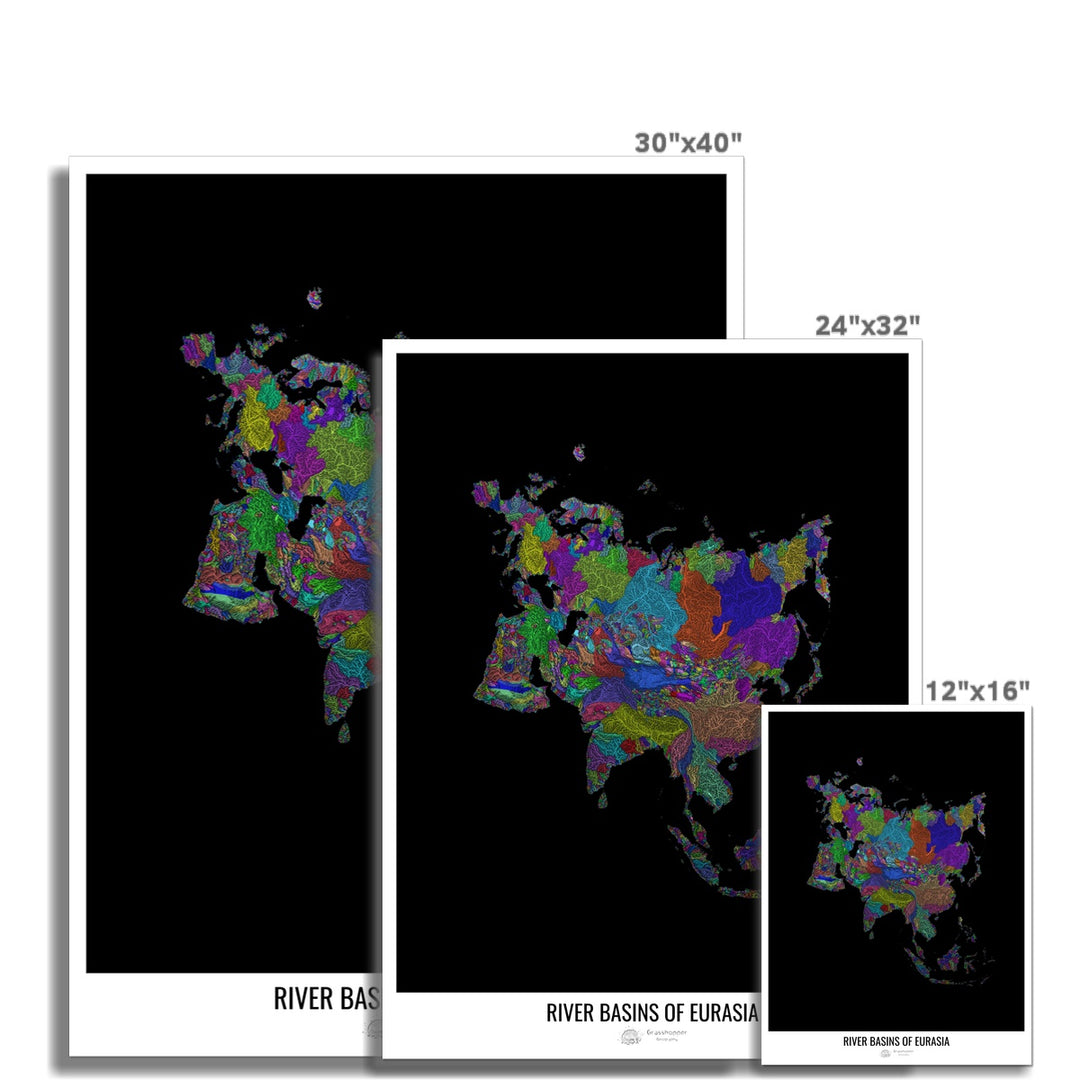 CUSTOM River basin map of Eurasia Photo Art Print