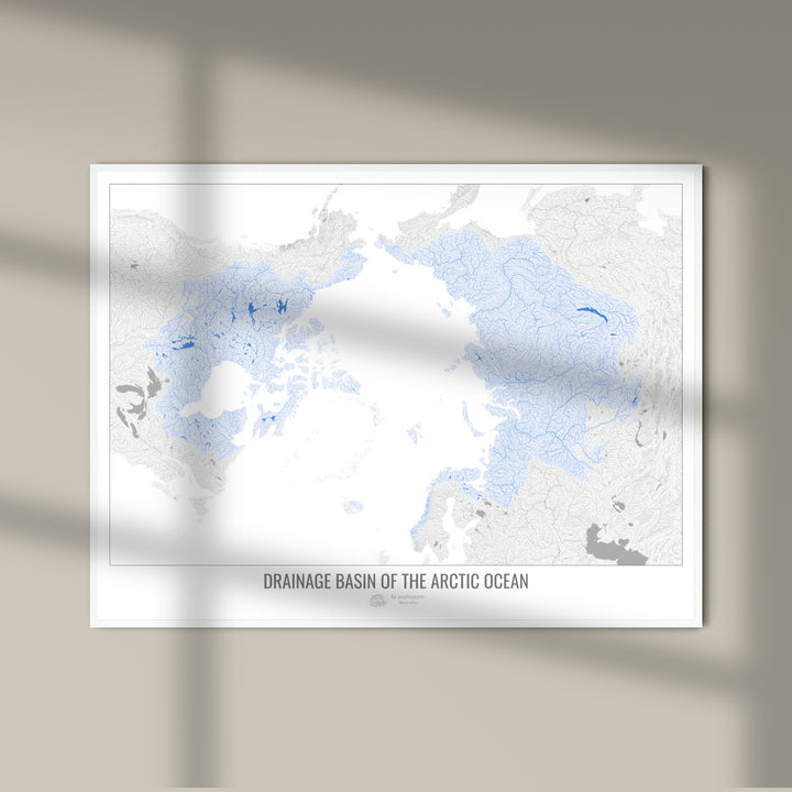 Océano Ártico - Mapa de la cuenca de drenaje, blanco v1 - Impresión de bellas artes