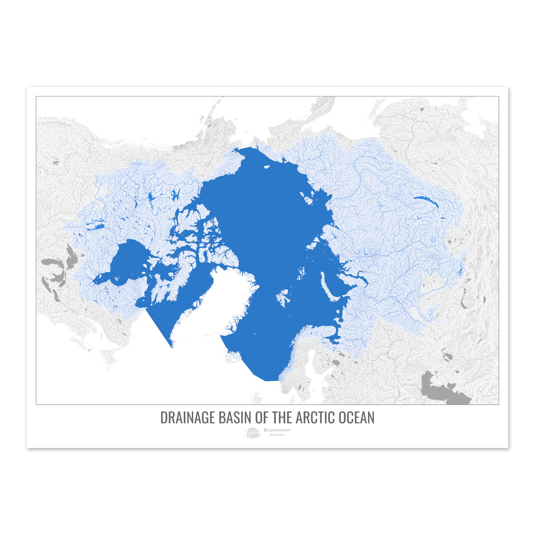 Océano Ártico - Mapa de cuencas de drenaje, blanco v2 - Impresión de bellas artes