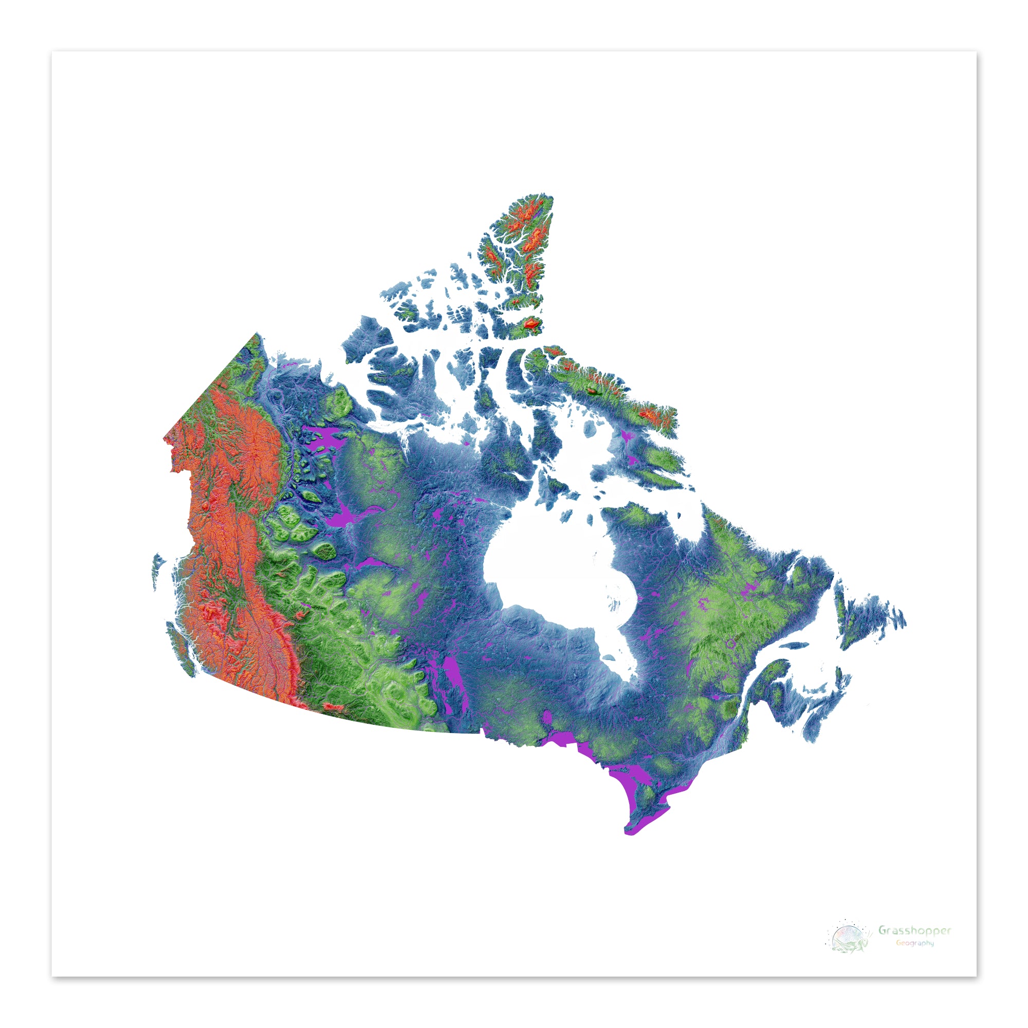 Canada - Elevation map, white - Fine Art Print – Grasshopper Geography