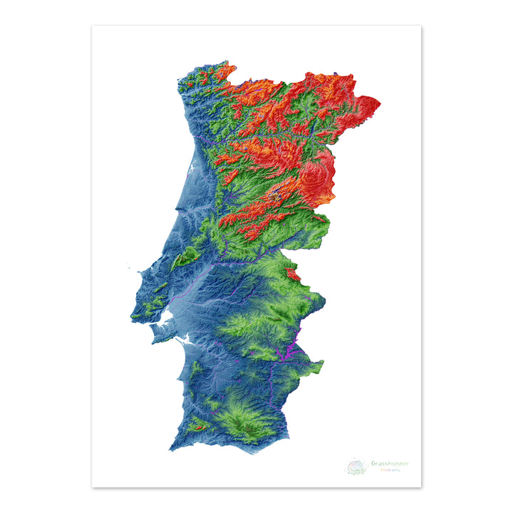 Portugal - Elevation map, white - Fine Art Print