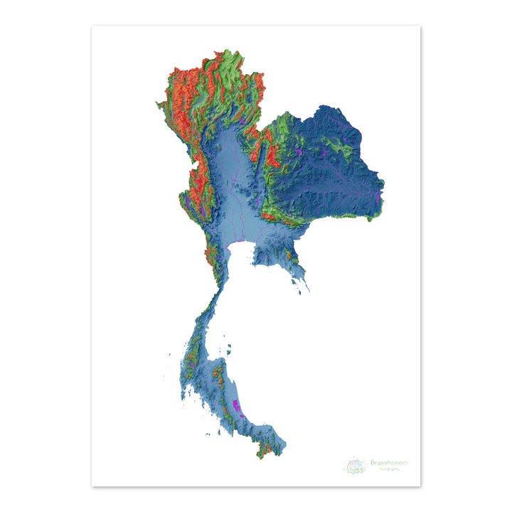 Thailand - Elevation map, white - Fine Art Print