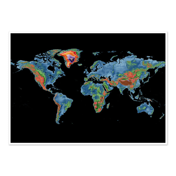 Le monde - Carte d'élévation, noir - Tirage d'art
