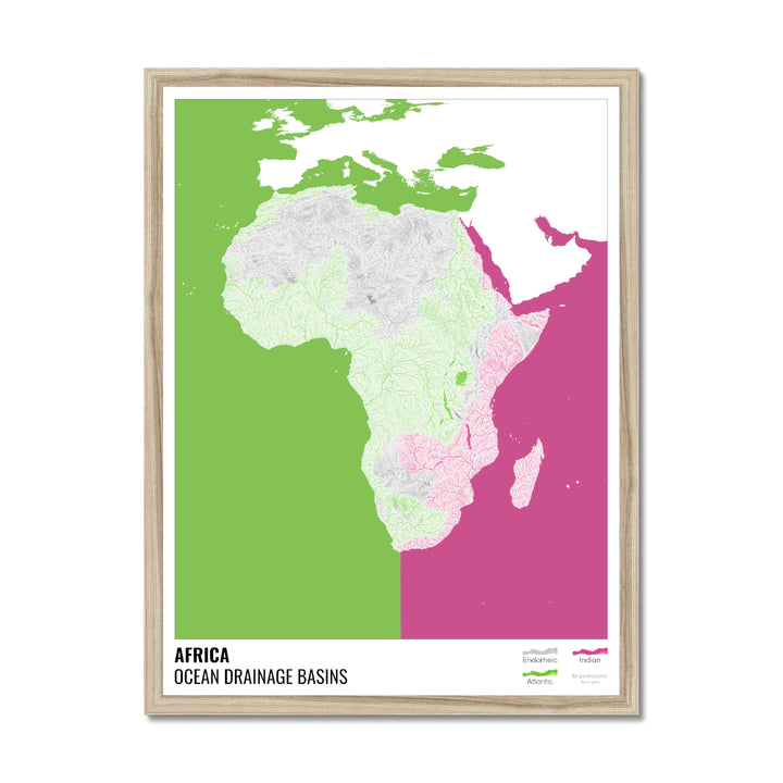 Afrique - Carte des bassins hydrographiques océaniques, blanche avec légende v2 - Impression encadrée