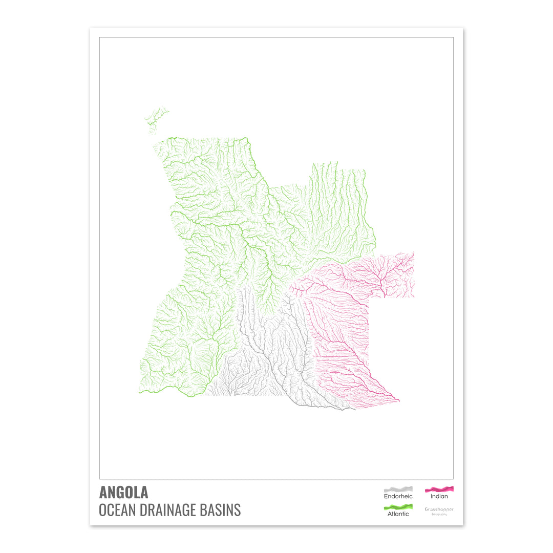 Angola - Ocean drainage basin map, white with legend v1 - Photo Art Print