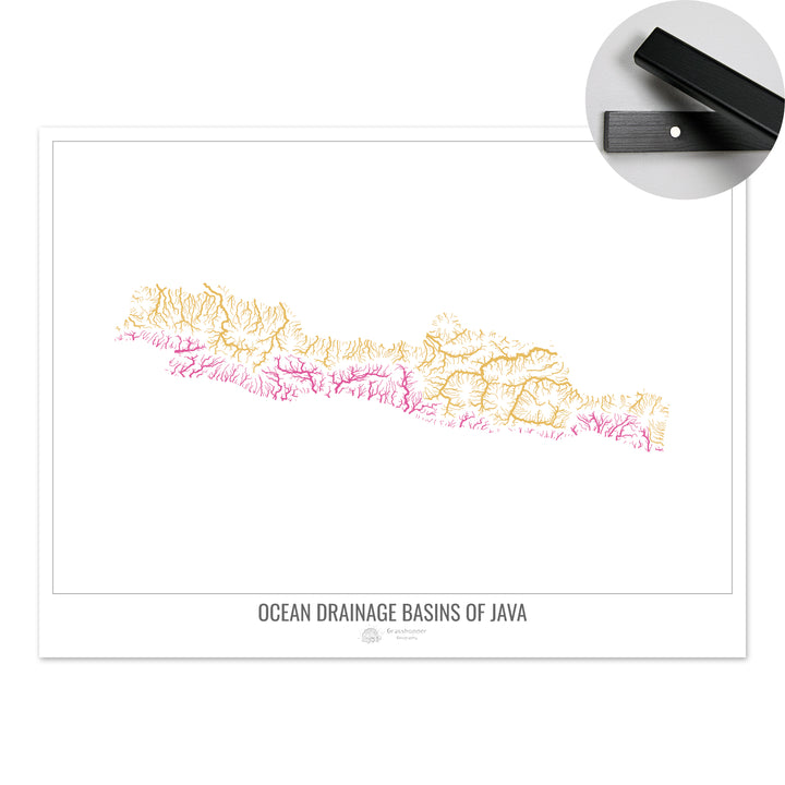 Java - Carte des bassins versants océaniques, blanc v1 - Tirage d'art avec cintre