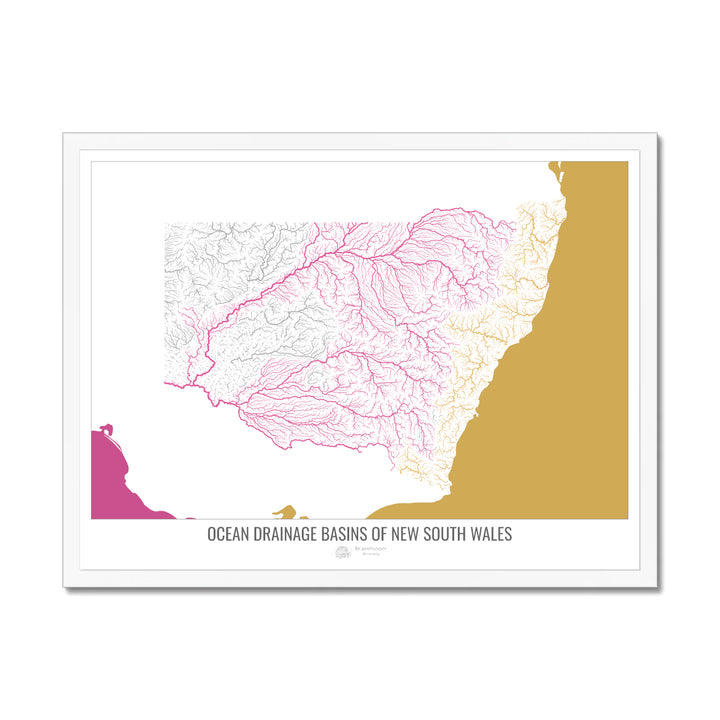 Nouvelle-Galles du Sud - Carte du bassin versant océanique, blanc v2 - Impression encadrée