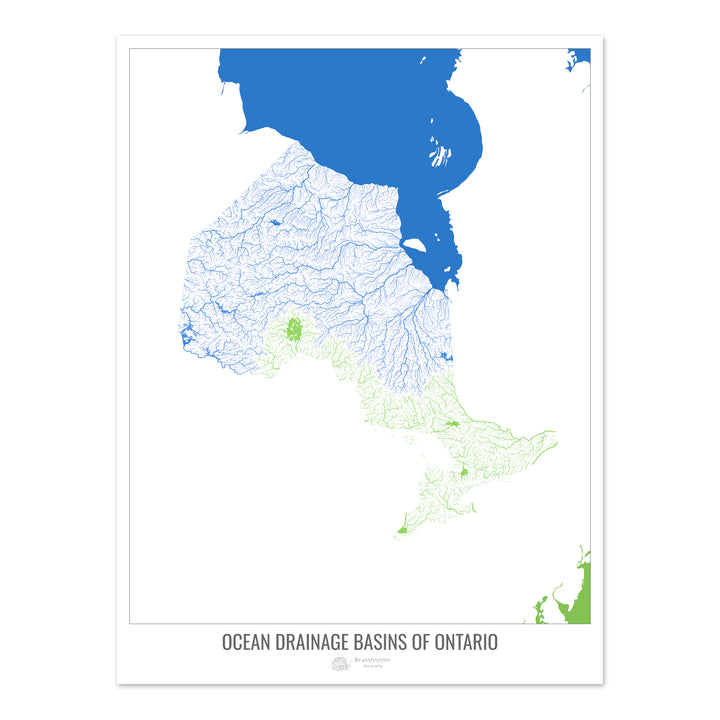Ontario - Mapa de la cuenca de drenaje oceánico, blanco v2 - Impresión de bellas artes