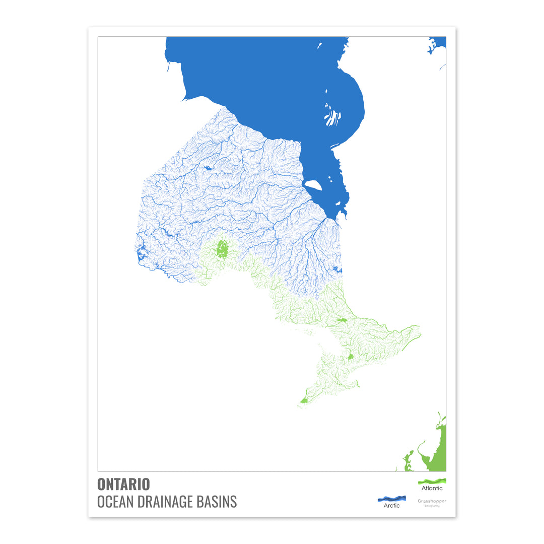 Ontario - Carte du bassin versant océanique, blanche avec légende v2 - Tirage d'art photo