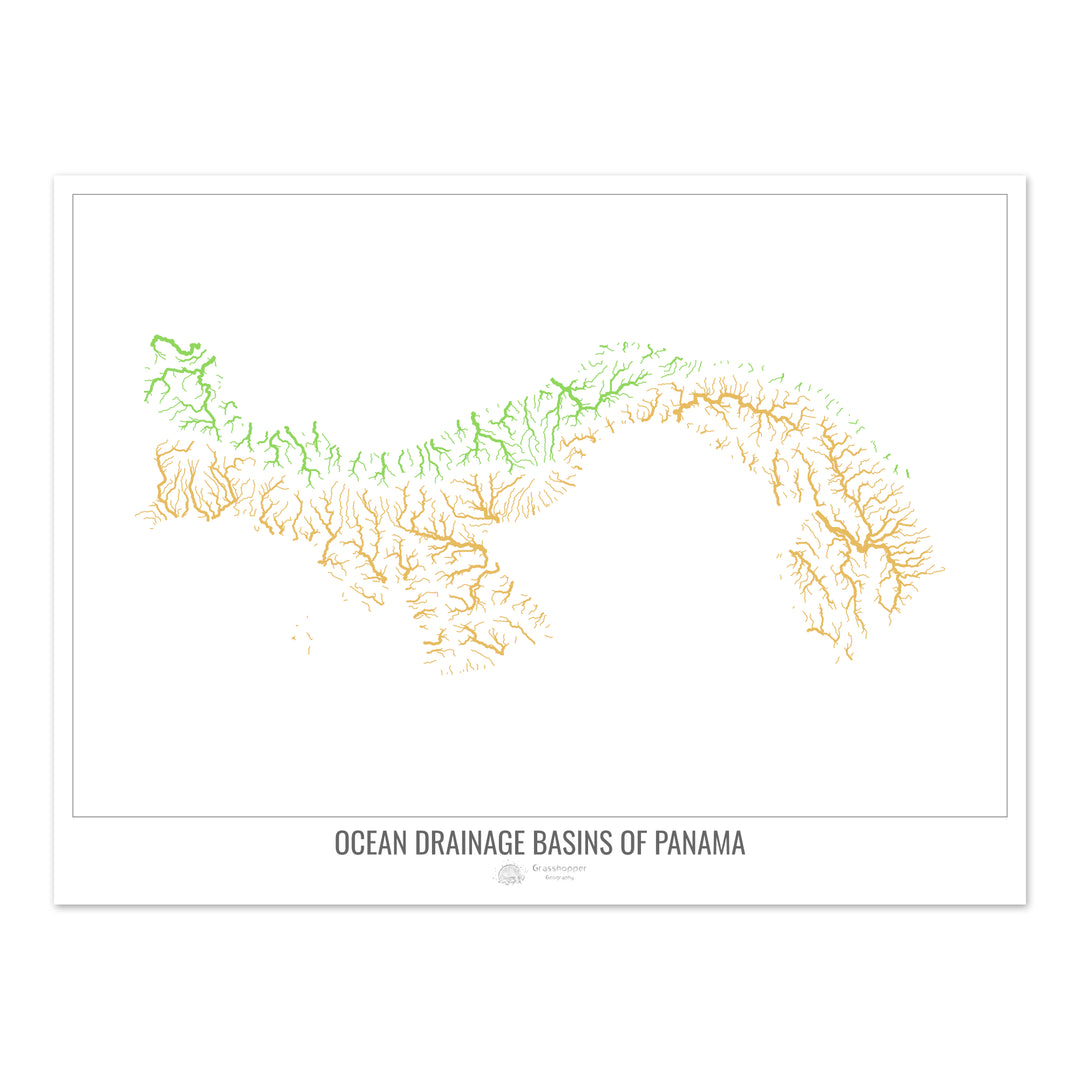 Panamá - Mapa de la cuenca hidrográfica del océano, blanco v1 - Impresión fotográfica