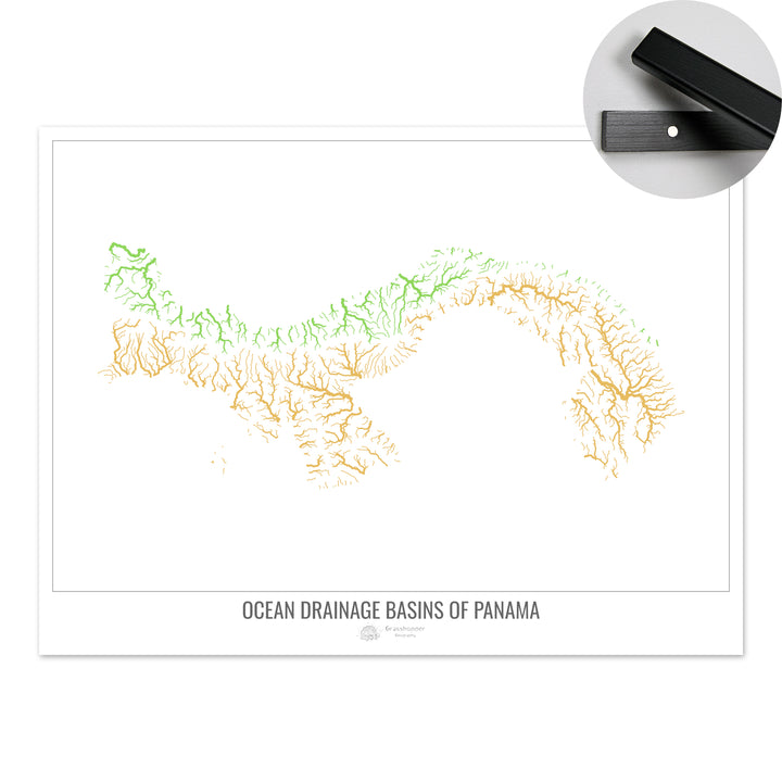 Panama - Carte du bassin versant océanique, blanc v1 - Tirage d'art avec cintre