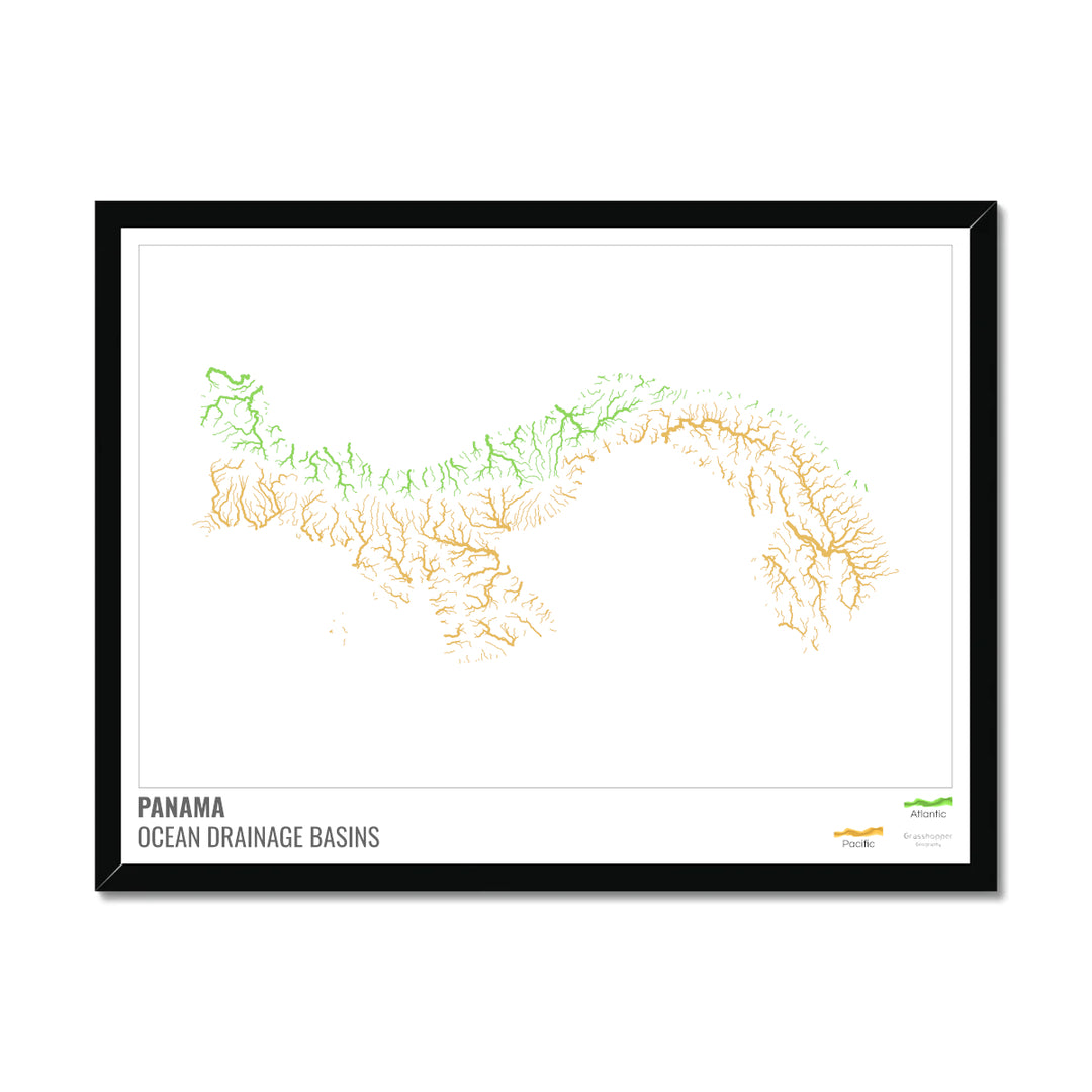 Panama - Carte du bassin versant océanique, blanche avec légende v1 - Impression encadrée