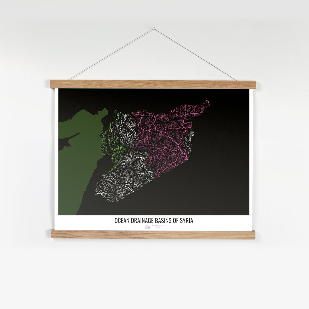 Syria - Ocean drainage basin map, black v2 - Fine Art Print with Hanger