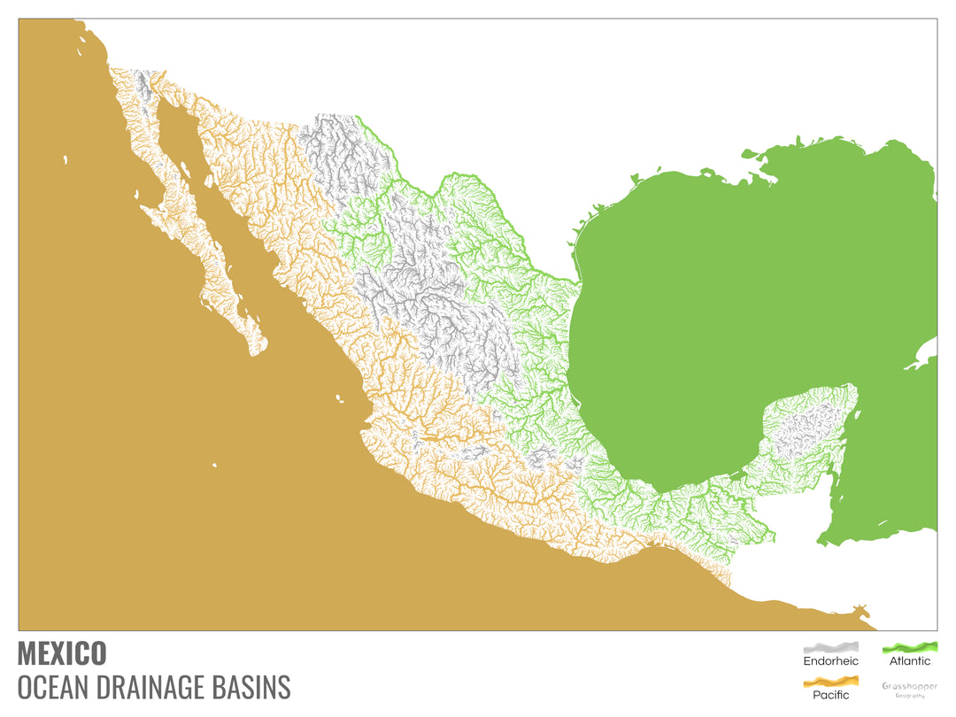 CUSTOM Mexico ocean drainage basin map