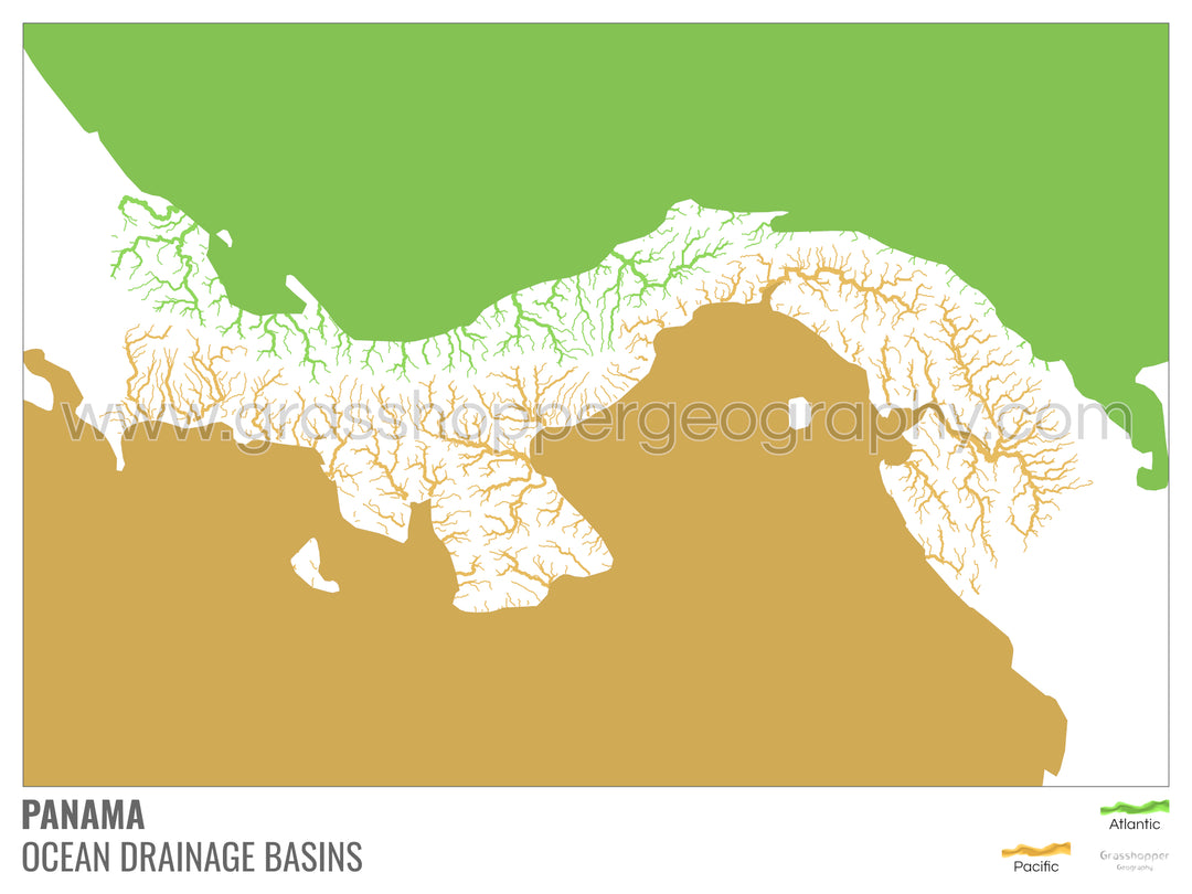 Panama - Ocean drainage basin map, white with legend v2 - Framed Print