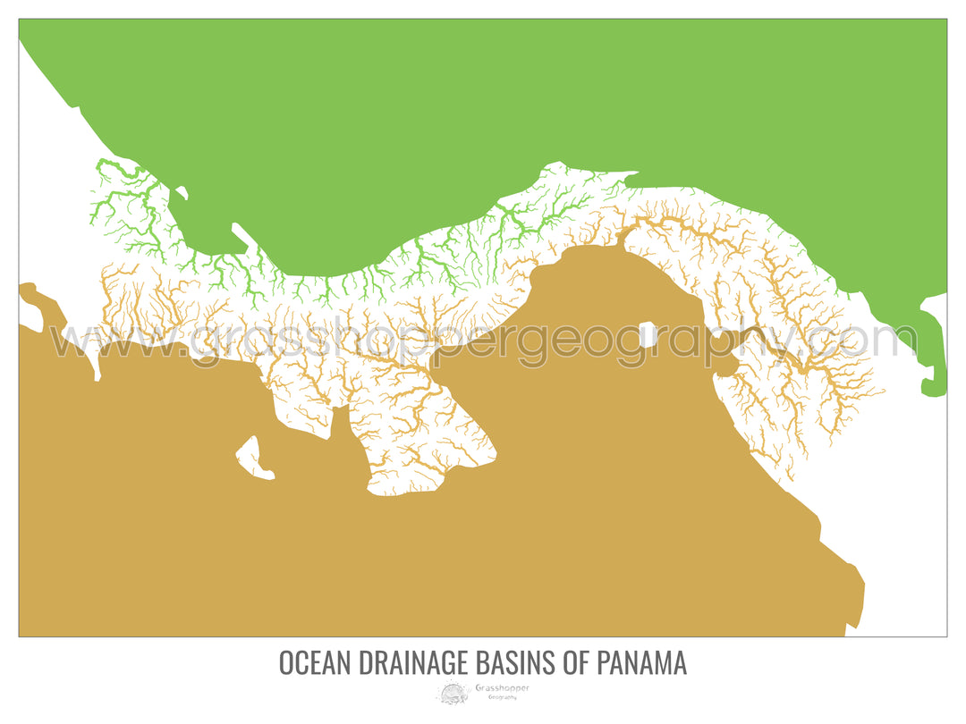 Panama - Carte du bassin versant océanique, blanc v2 - Tirage d'art avec cintre