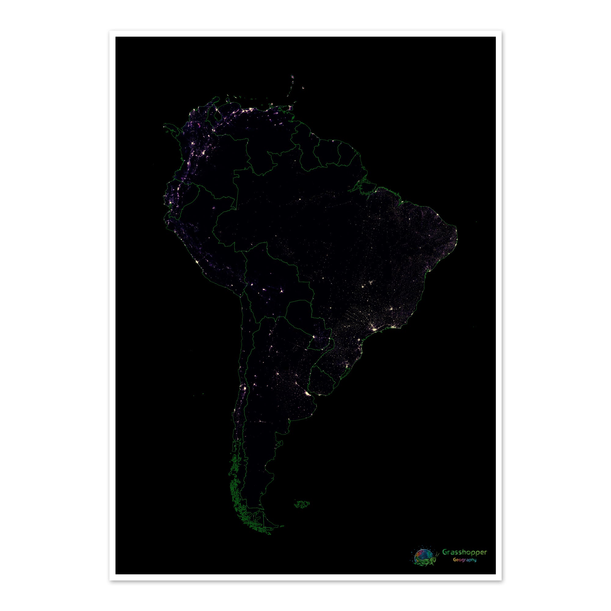 South America Population density heatmap Fine Art Print