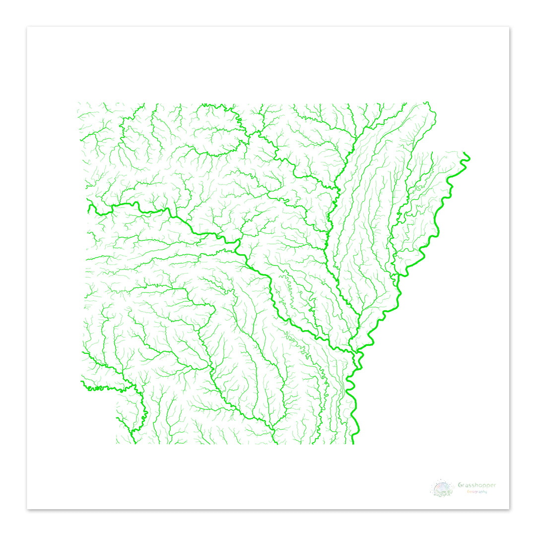 Arkansas - River basin map, rainbow on white - Fine Art Print