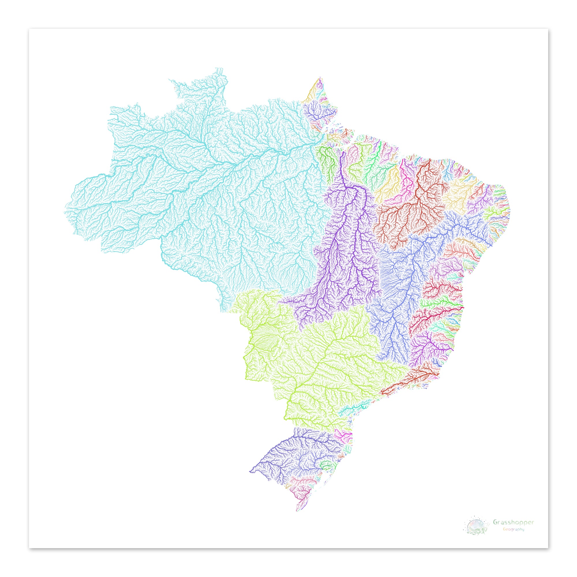 River Basin Map Of Brazil Rainbow Colours On White Fine Art Print   RiverbasinmapofBrazilwithwhitebackgroundproductimage 