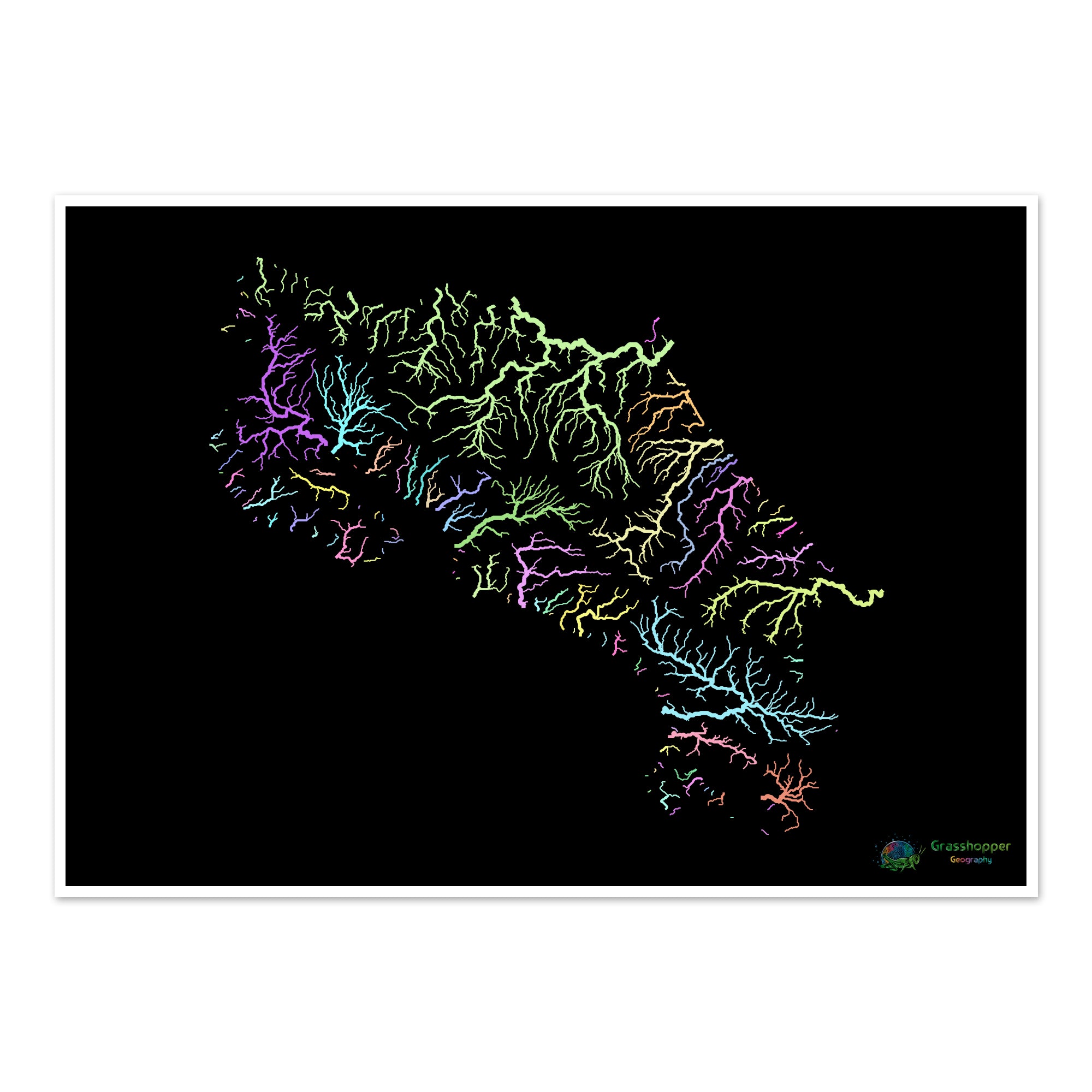 Costa Rica River Basin Map Pastel On Black Fine Art Print   RiverbasinmapofCostaRicapastelonblackproductimage 