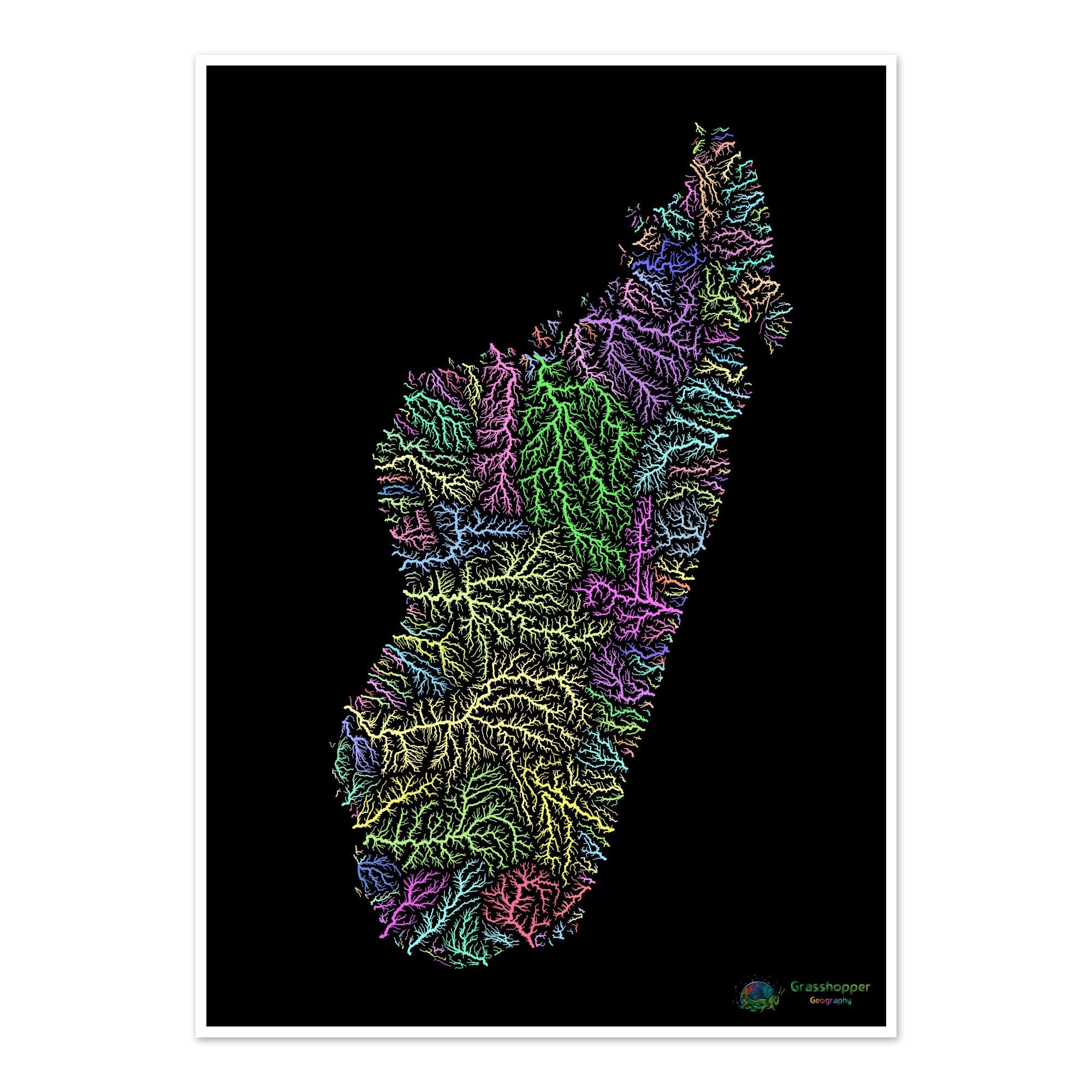 Madagascar River Basin Map Pastel On Black Fine Art Print   RiverbasinmapofMadagascarpastelonblackproductimage 