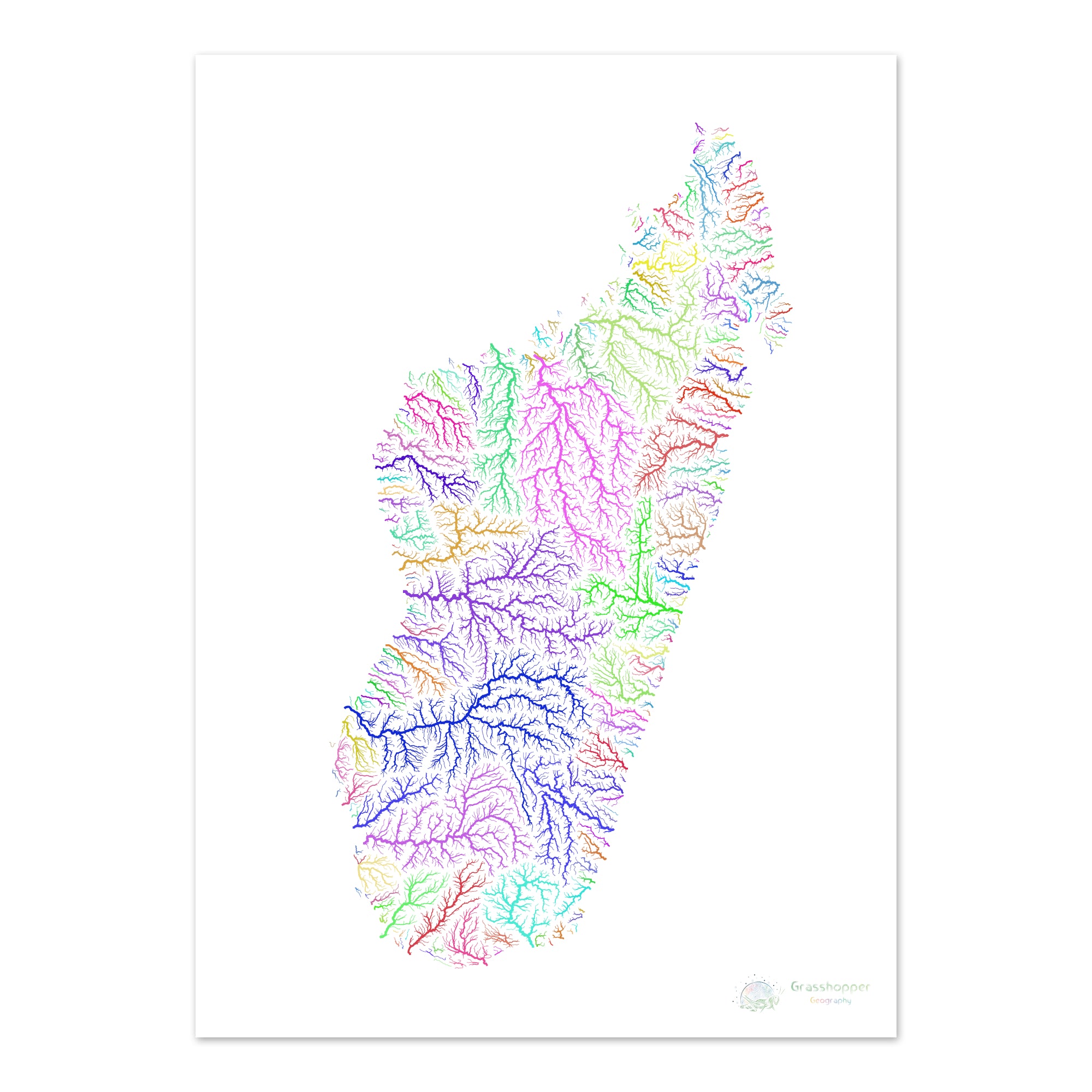 Madagascar River Basin Map Rainbow On White Fine Art Print   RiverbasinmapofMadagascarwithwhitebackgroundproductimage 