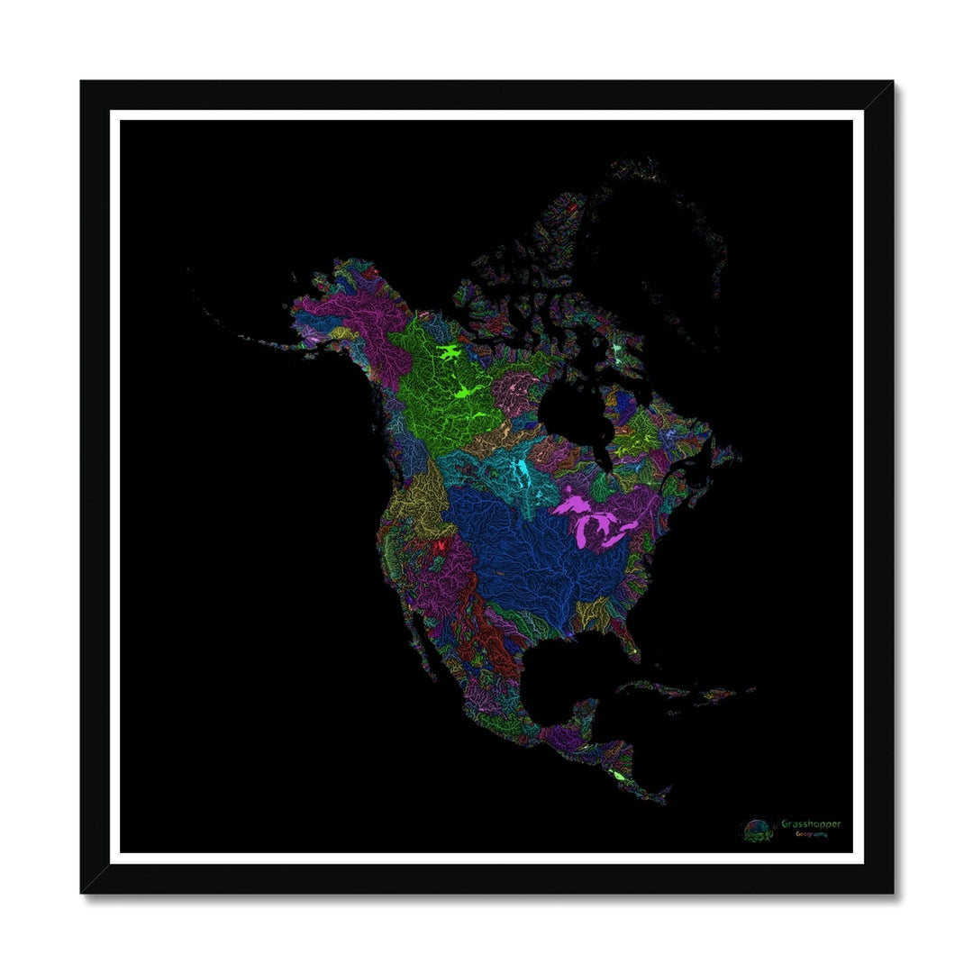 CUSTOM North America river basin map Framed Print