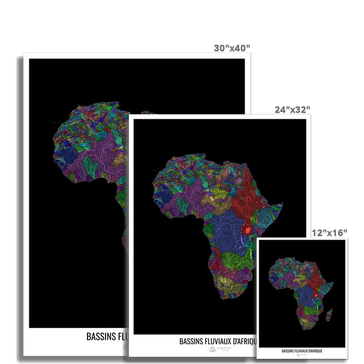 Carte personnalisée des bassins fluviaux d'Afrique - Tirage d'art photographique en français