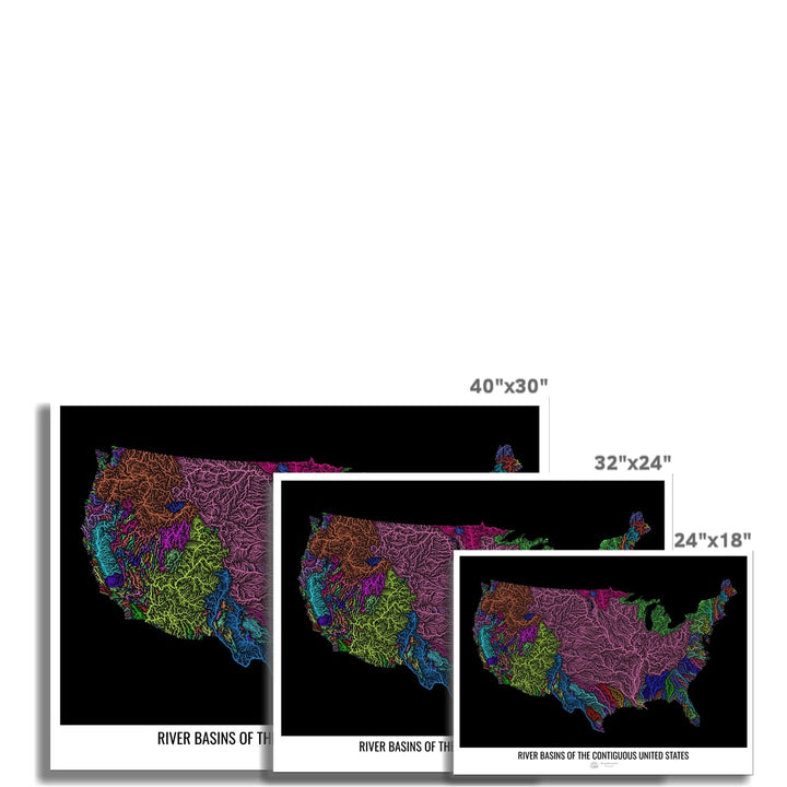 PERSONALIZADO Estados Unidos - Mapa da bacia hidrográfica, preto - Impressão de arte fotográfica