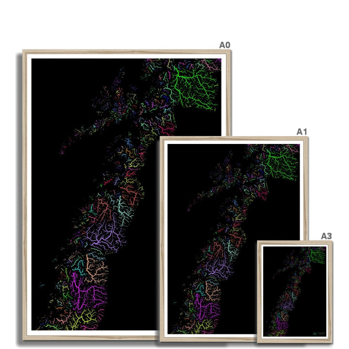 Carte personnalisée du bassin fluvial du Nordland Impression encadrée 