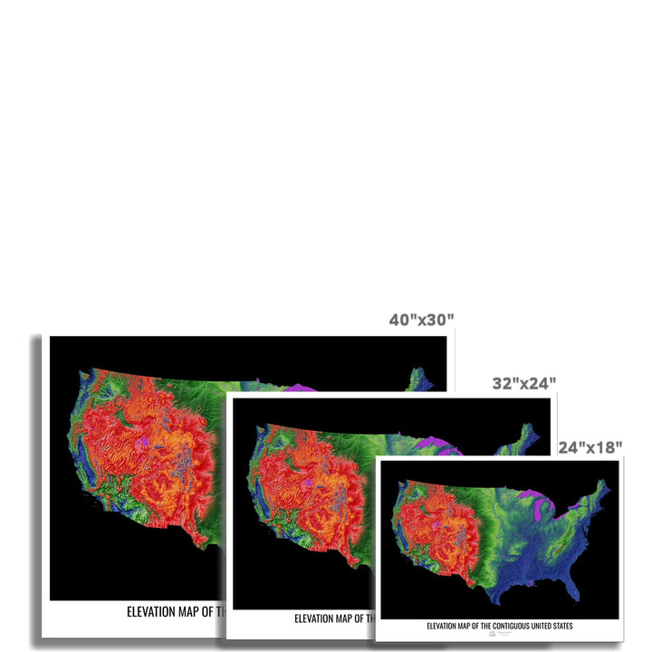 PERSONALIZADO Estados Unidos - Mapa de elevación, negro - Impresión fotográfica