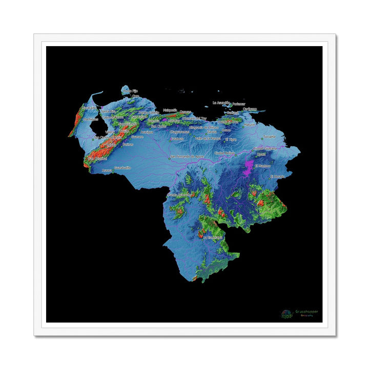 Carte d'élévation PERSONNALISÉE du Venezuela Impression encadrée