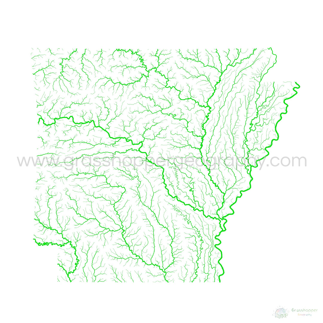 Arkansas - River basin map, rainbow on white - Fine Art Print