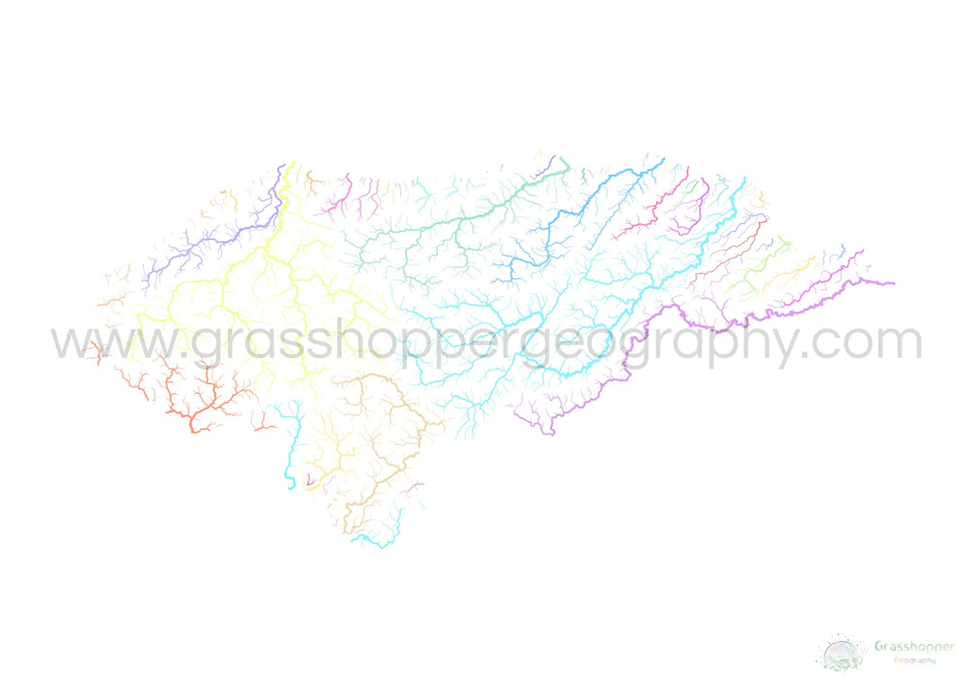 Honduras - River basin map, pastel on white - Fine Art Print