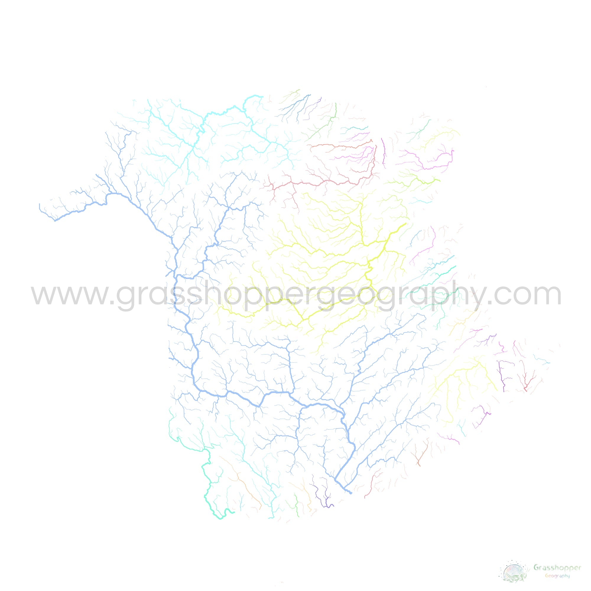 River Basin Map Of New Brunswick Pastel Colours On White Fine Art P   River Basin Map Of New Brunswick Pastel Colours On White Fine Art Print By Grasshopper Geography Licensable 4 