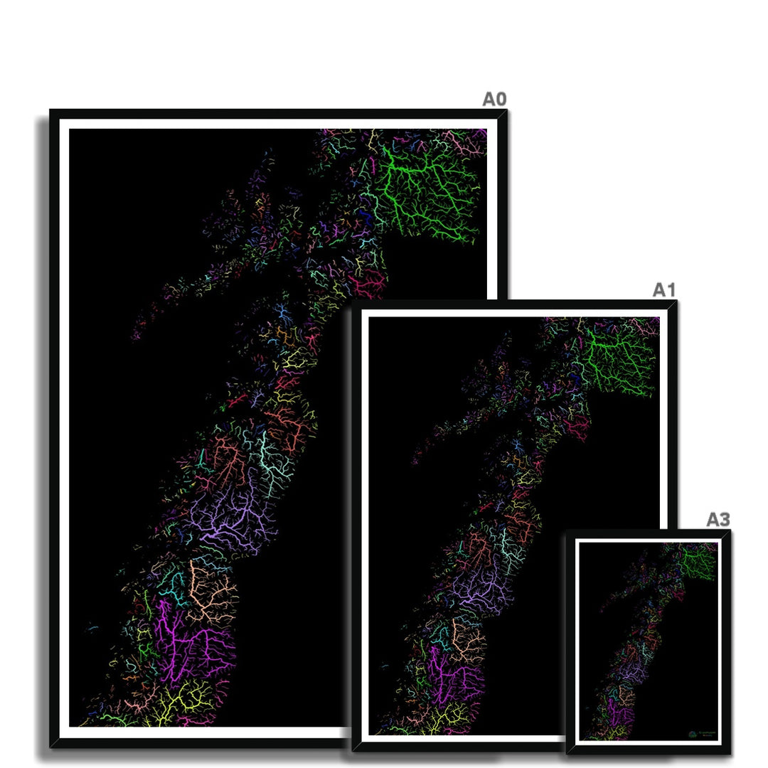 Carte personnalisée du bassin fluvial du Nordland Impression encadrée 