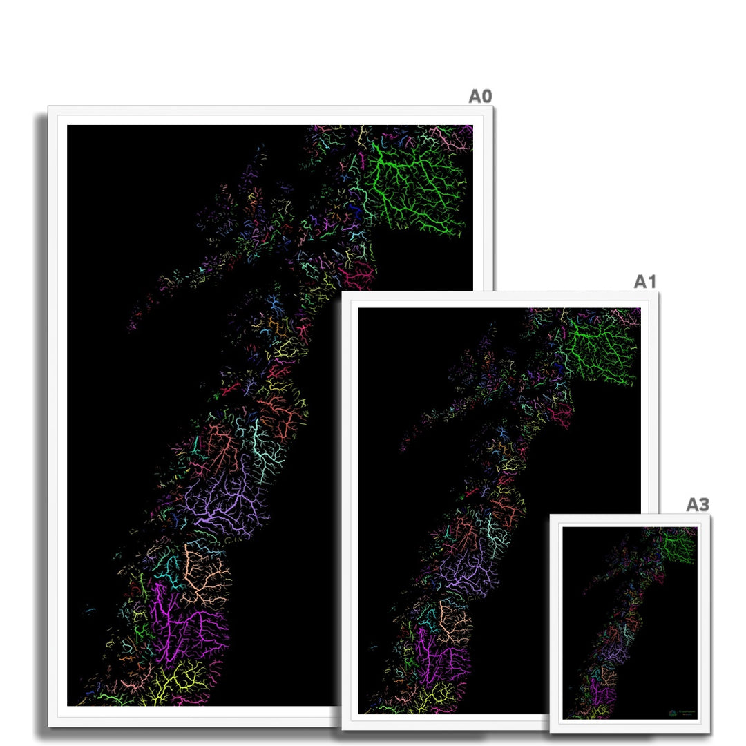 Carte personnalisée du bassin fluvial du Nordland Impression encadrée 