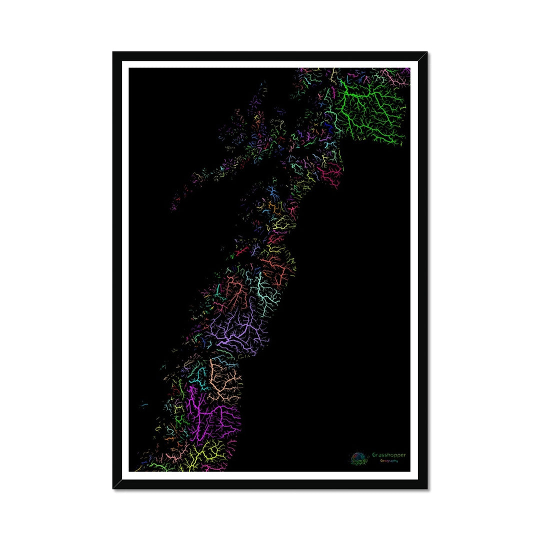 Carte personnalisée du bassin fluvial du Nordland Impression encadrée 